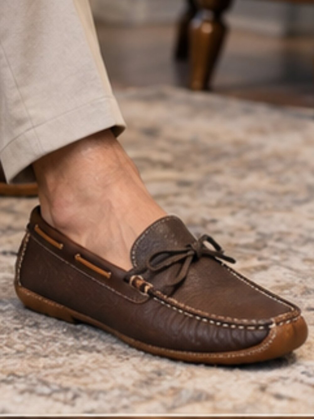 L.L.Bean Men’s Leather Moccasin Slippers Double Sole Brown Size 9 D